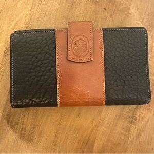 Mundi Long Wallet Brown Black Pebble Leather Gold Hardware Snap Coin Pocket Card